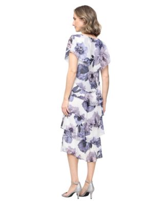 Women's Printed Crewneck Tiered Midi Dress