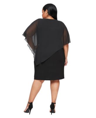 Plus Size Crewneck Asymmetric Capelet Sheath Dress