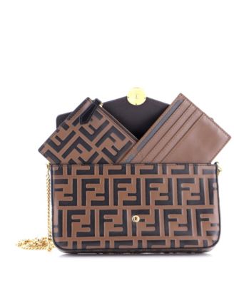 F is Fendi Envelope Clutch on Chain Zucca Embossed Leather
