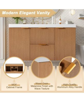42" Wall-Mounted Floating Single Sink Vanity With SMC Top, MDF Cabinet Wood Grain Finish, Soft-Close Storage