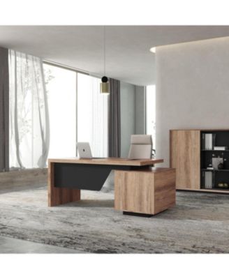 Modern Width Adjustable Home office Desk with Storage Cabinet