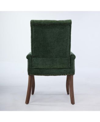 Chenille Dining Chair - Mid-Century Modern Kitchen Chair with Curved Solid Wood Legs, Nailhead Trim for Dining Room, 1PCS