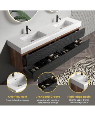 71.7" Floating Modern Double Sink Bathroom Vanity with Soft Close Drawers & Integrated Sinks for Large Bathrooms