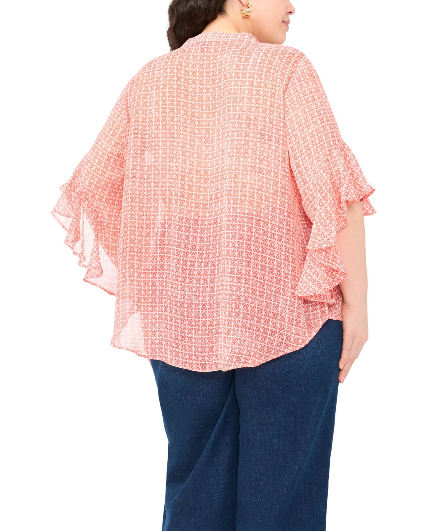 Женская блузка Vince Camuto Plus Size Pin Tuck Flutter-Sleeve Henley Blouse, цвет: Красный — фото 3