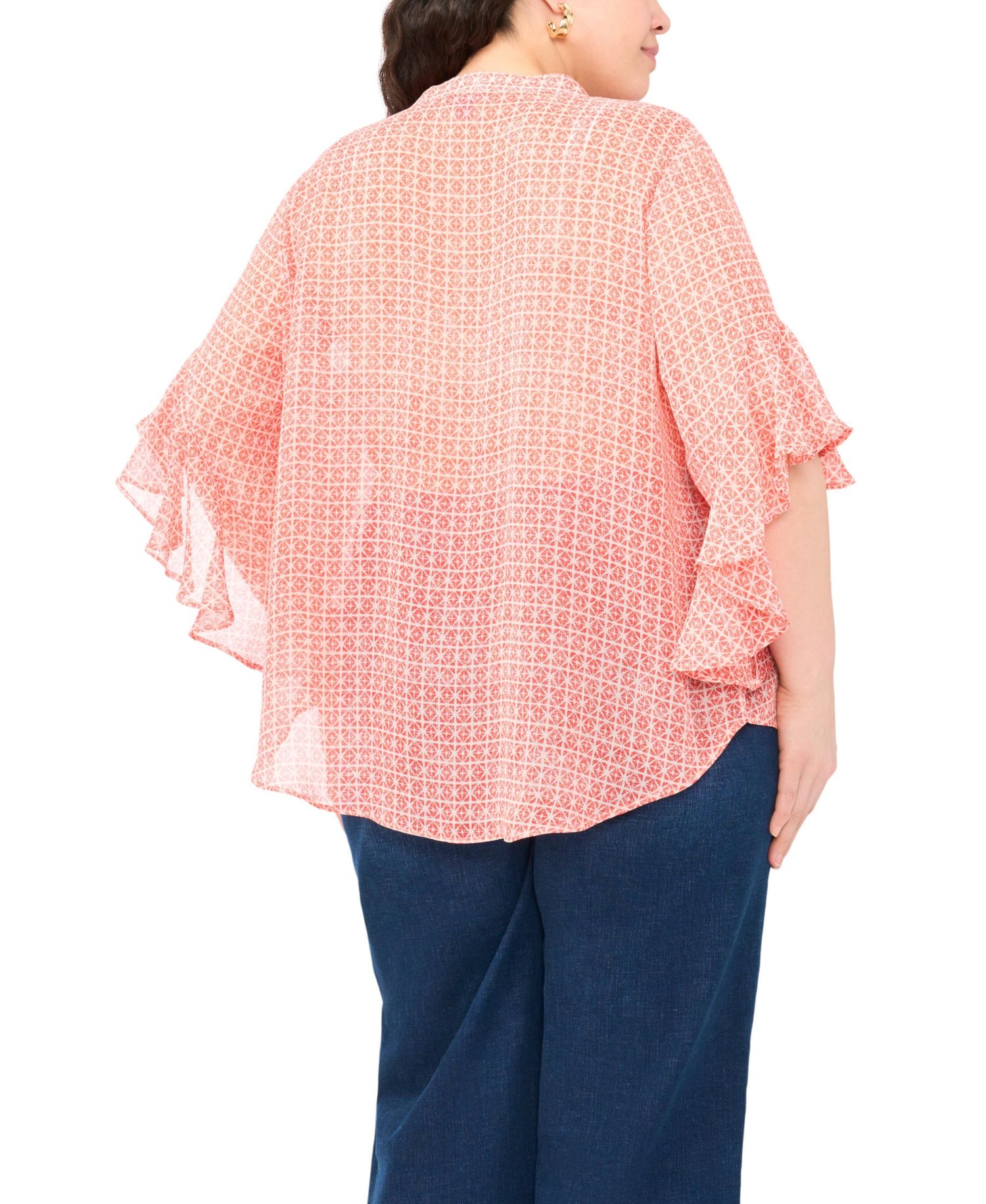 Plus Size Pin Tuck Flutter-Sleeve Henley Blouse