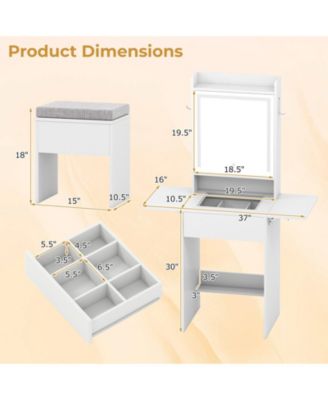 Space-Saving Vanity Desk with Mirror and Lights for Bedroom