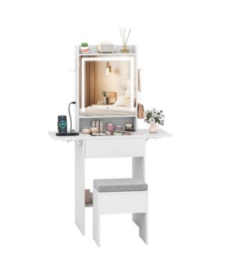 Space-Saving Vanity Desk with Mirror and Lights for Bedroom