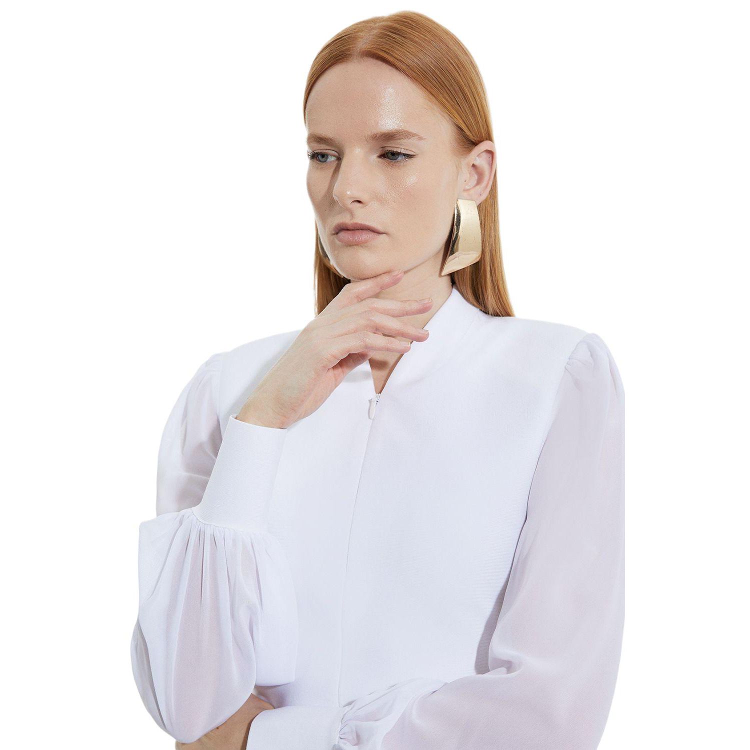 Women's Zip Detail Chiffon Sleeve Knit Top