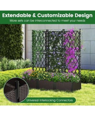 Raised Garden Bed w/Trellis Drain Holes for Climbing Vines Flowers Vegetables