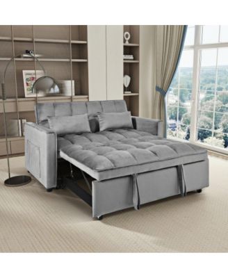 Velvet Convertible Sofa Bed with Backrest and Pillows for Small Space