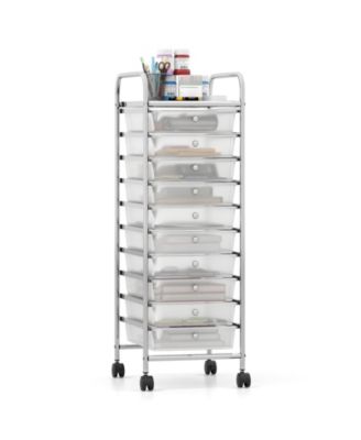 Ten Drawer Rolling Storage Cart with Metal Frame and Casters