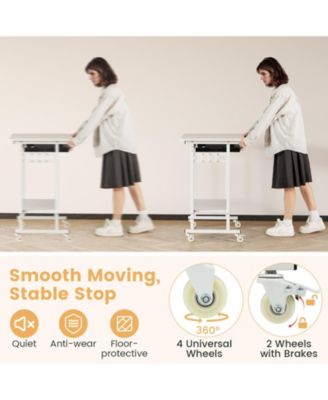 Rolling Laptop Table with Pull Out Keyboard Tray and Hooks