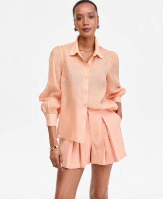 Women's Puffed-Sleeve Sheer Blouse