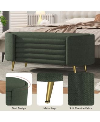 Storage Ottoman - Upholstered Storage Bench, Oval End of Bed Bench for Living Room, Bedroom and Entryway