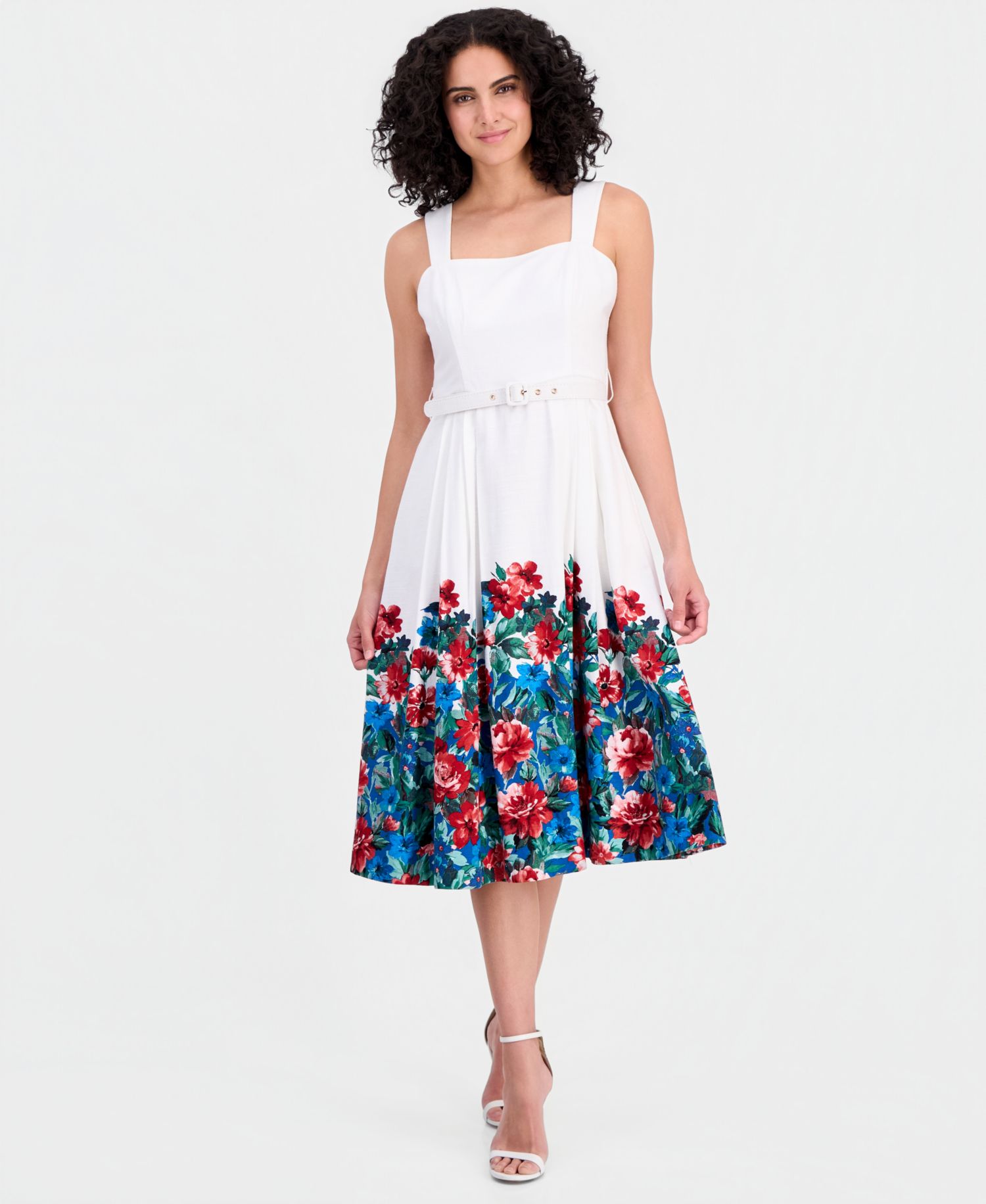 Petite Border Print Square Neck Midi Tank Dress