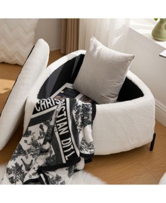 Triangle Storage Ottoman Set of 2, Faux Fur Footrest with Metal Legs, Reversible Lid for Living Room, Bedroom, Entryway