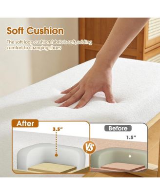 Upholstered Wooden Ottoman Bench, Shoe Changing Bench, Rustic Entryway Shoe Bench for Bedroom, Living Room, Entryway