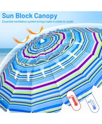 8FT Portable Beach Umbrella with Sand Anchor and Tilt Mechanism for Garden and Patio