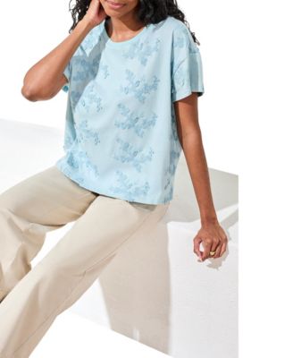 Women's Embroidered Knit Short-Sleeve Crew Top