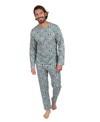 Men's Matching Family Two Piece Cotton Long Sleeve Loose Fit Pajamas