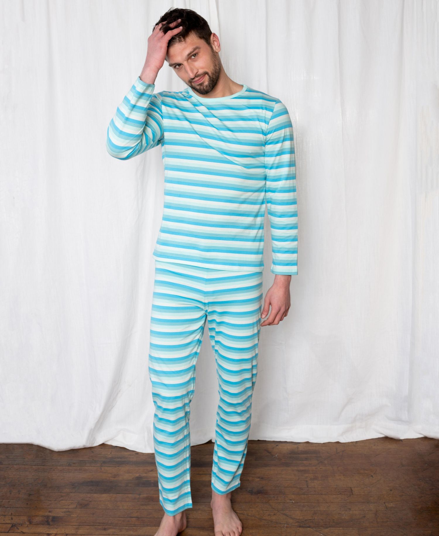 Men's Matching Family Two Piece Cotton Long Sleeve Loose Fit Pajamas