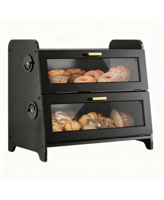 Bread Box 2-Tier Bamboo Storage Cutting Board Adjustable Vent