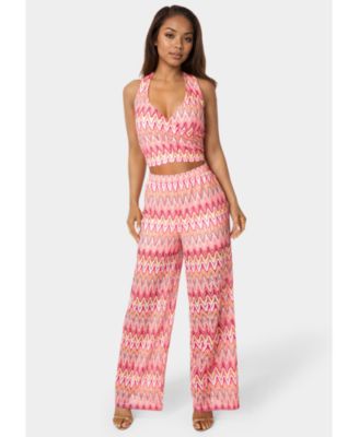 Women's 2-Piece Chevron Halter Top Flare Pants Set