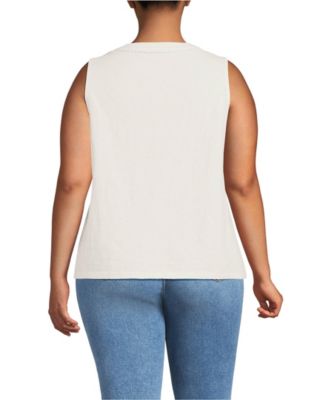 Plus Size Slub Decorative Trim Tank Top