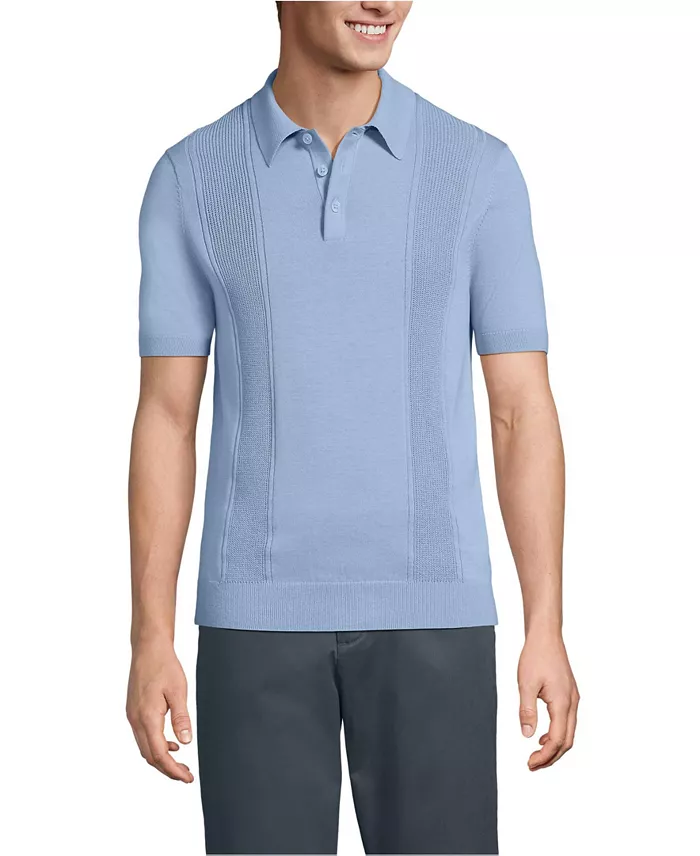 Men's Short Sleeve Vertical Rib Button Down Sweater Polo - thumbnail 9