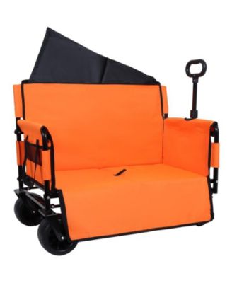 Outdoor Storage 3-in-1 Collapsible Foldable Wagon Cart with Bench Seat & Storage Heavy Duty Utility Cart For Camping