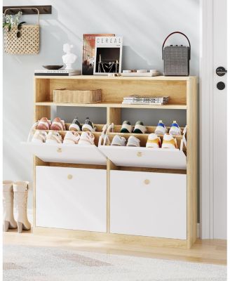 Space-Saving Modern Shoe Storage Cabinet – 4 Turn Drawers – Freestanding Wooden Organizer – Perfect for Entryway, Hallway, or Bedroom