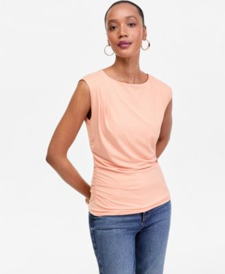 Women's Sleeveless Ruched Boatneck Knit Top