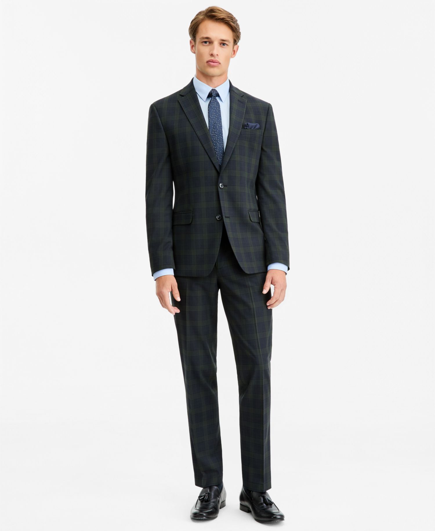 Men's Slim-Fit Green Tartan Suit Separates Pants