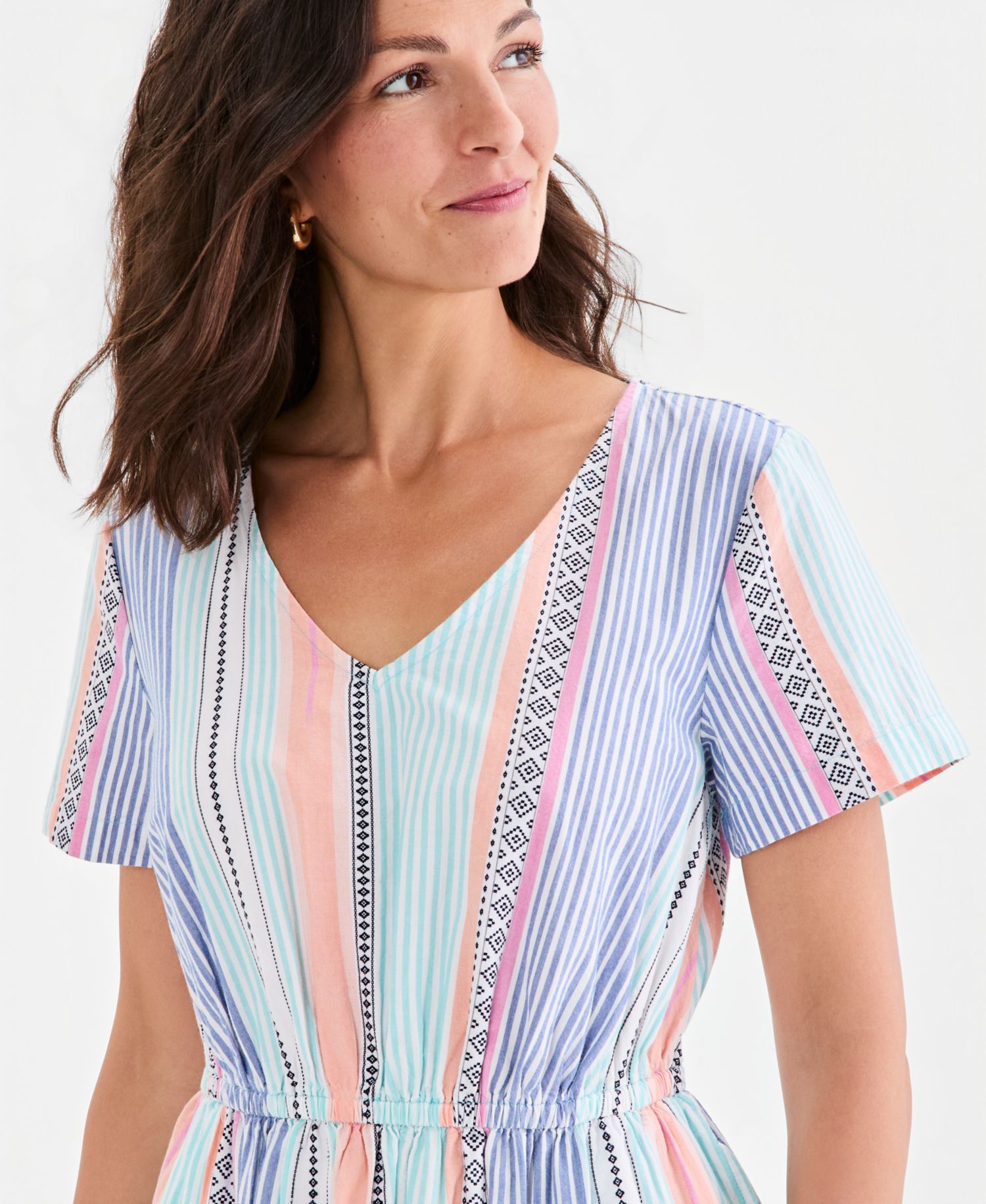 Women's Printed Cotton V-Neck Dress