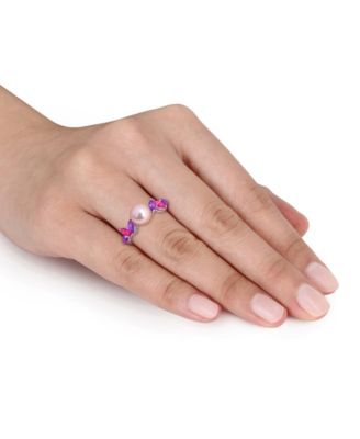 Cultured Freshwater Pearl, Pink Amethyst (5/8 ct. t.w.) & Pink Topaz (3/8 ct. t.w.) Ring in Sterling Silver