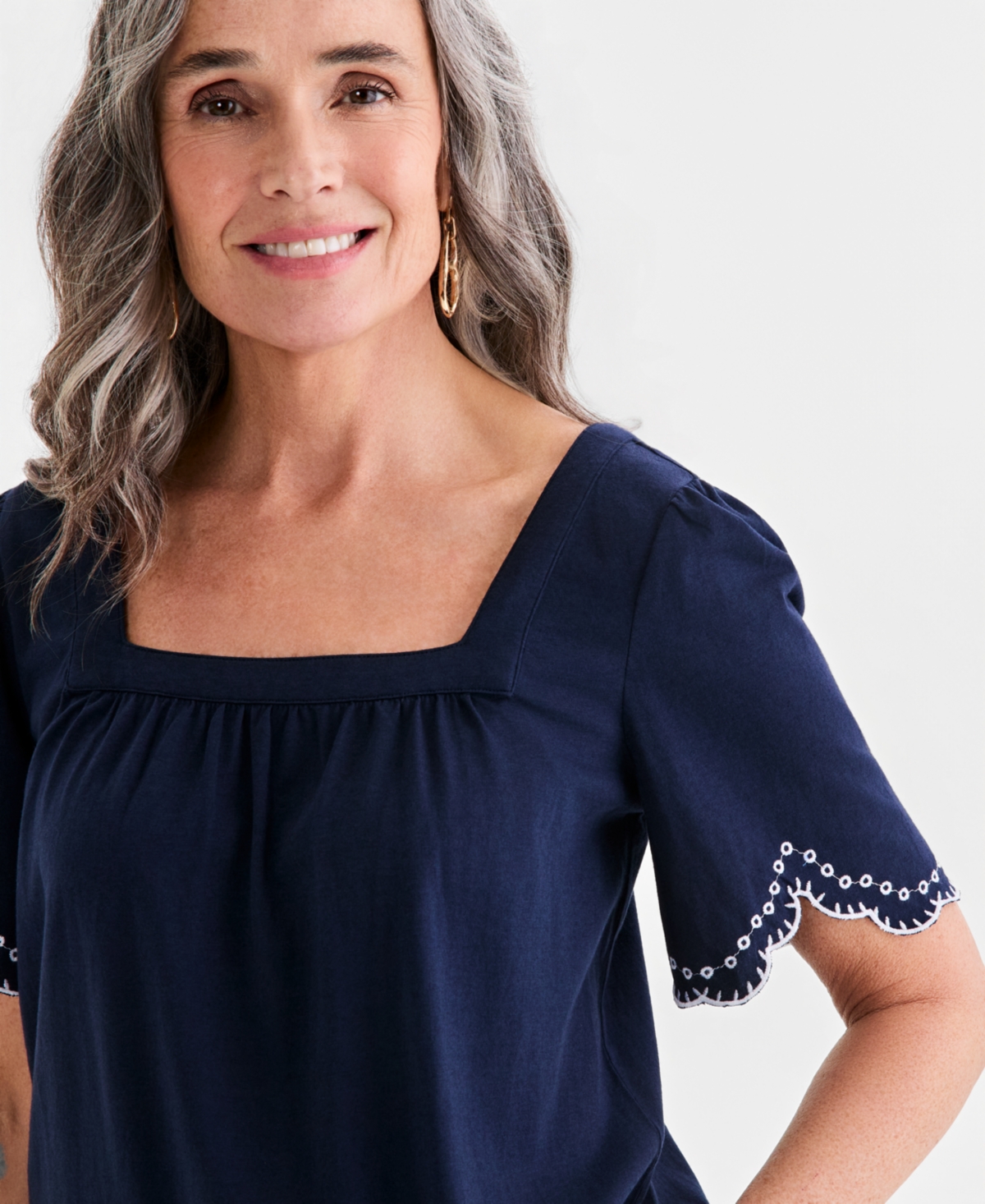 Style & Co Women's Embroidered Scalloped Knit Top, Macy's Exclusive