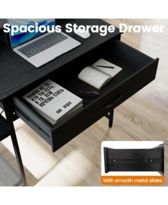 Computer Desk with Power Outlets Hutch Drawer and Open Shelves