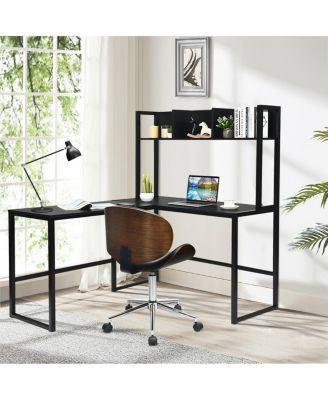 Reversible L Shaped Corner Desk with Storage Bookshelf