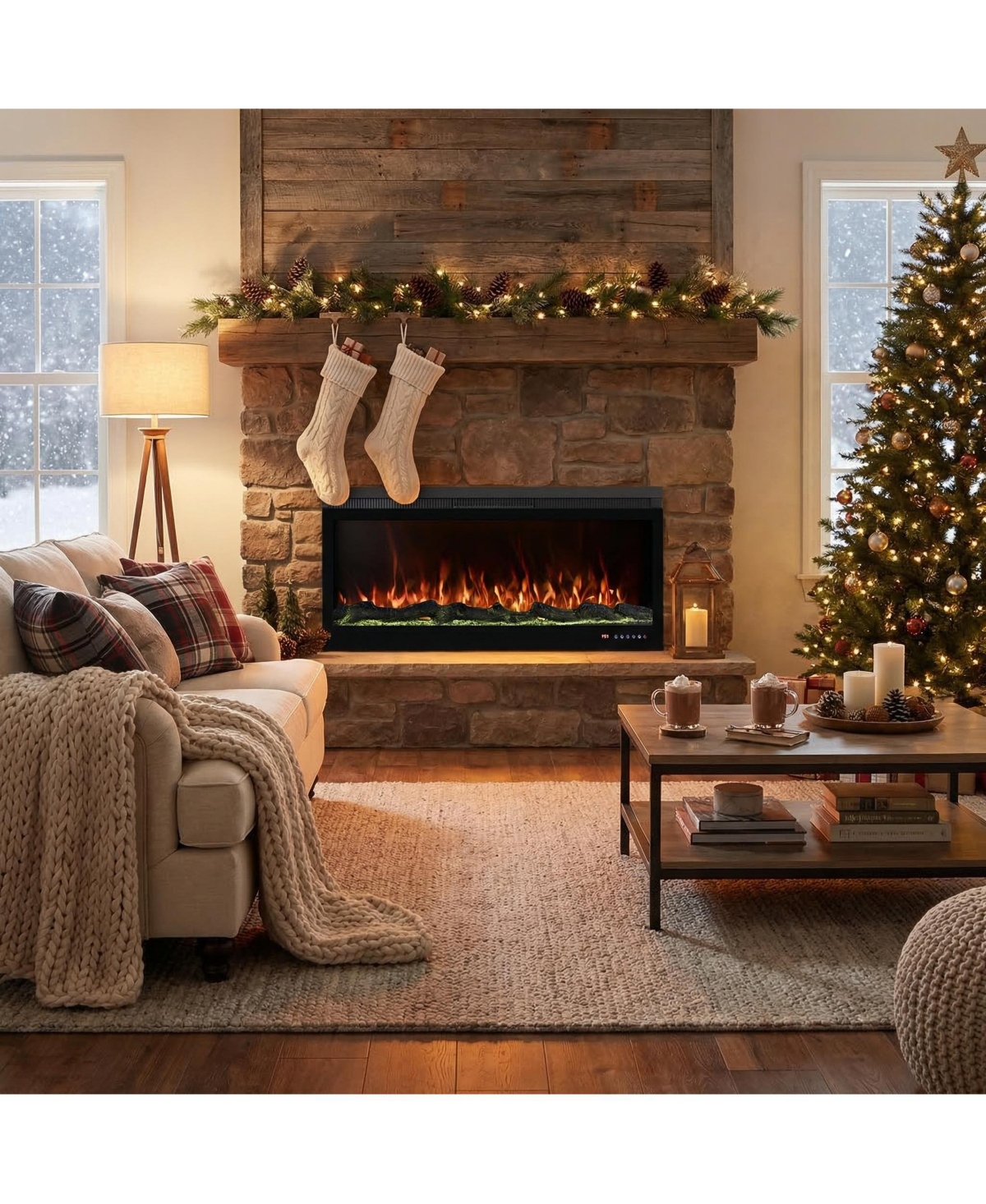 Mondawe 42" Linear Recessed-in Electric Fireplace with Remote Control, Adjustable Heat and Timer