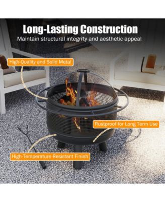 24 in Wood Burning Fire Pit with Log Grate and Mesh Screen