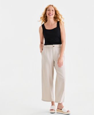 Women's Linen Blend Button-Front Wide-Leg Pants