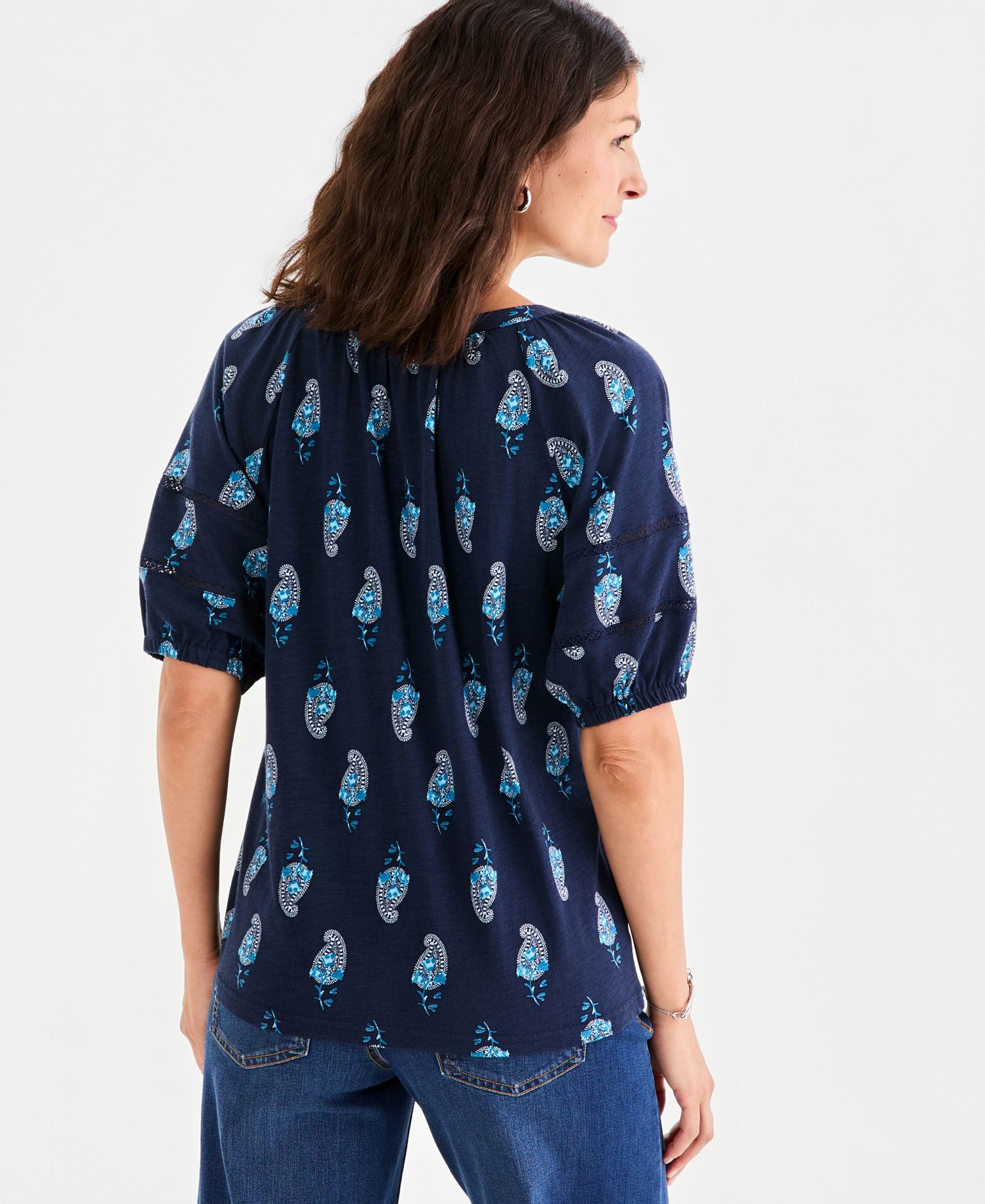 Petite Elbow-Length Sleeve Split Neck Top