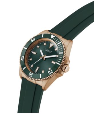 Men's Rose Gold-Tone Green Silicone Analog Watch, 43mm