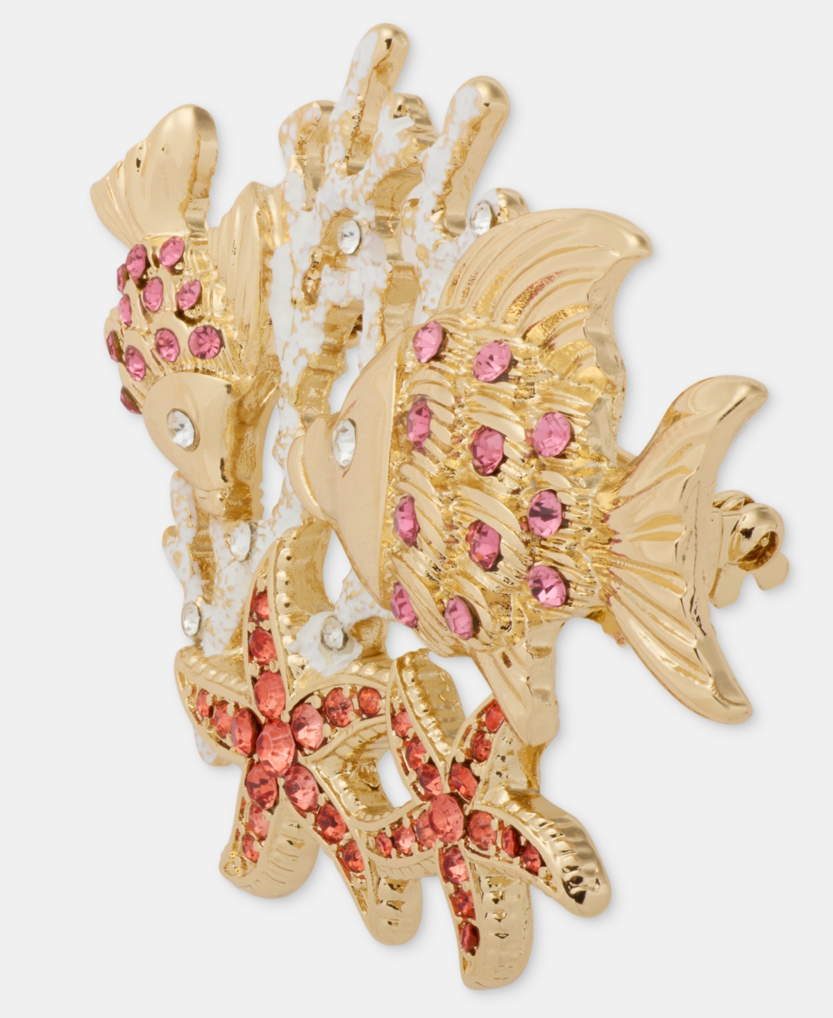 Anne Klein Boxed Gold-Tone Coral Dual Crystal Fish Pin