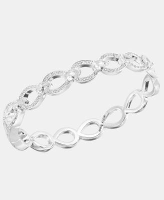 Silver-Tone Navette Crystal Open Hinge Bracelet