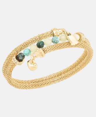 Boxed Gold-Tone Mesh Tube Heart Locket Coil Bracelet 