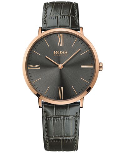BOSS Hugo Boss Men's Jackson Gray Leather Strap Watch 40mm 1513372