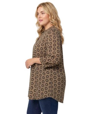 Plus Size Within Rayon 7-Day Three-Quarter Sleeve Tab-Front Tunic Top
