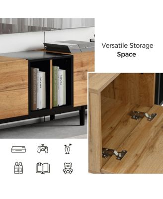Modern Wooden TV Stand for 80" TVs, Media Console Entertainment Center with 3 Cabinets and Open Shelves for Living Room