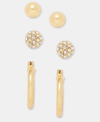 Gold-Tone Stud and Hoop Earrings, Set of 3